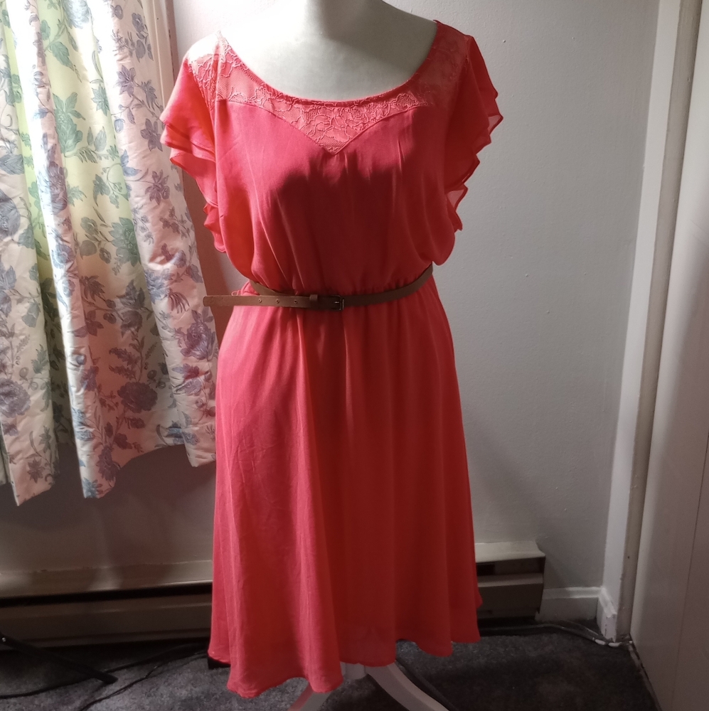 Classic Coral Flutter Sleeve Dress